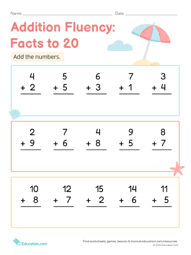 Addition Fluency: Facts to 20