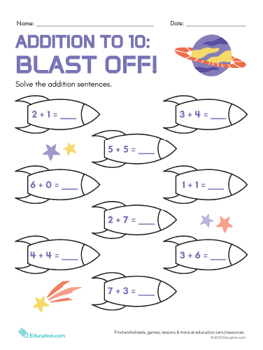 Addition to 10: Blast Off!