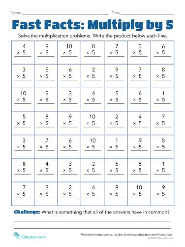 Fast Facts: Multiply by 5