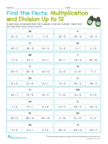 Find the Facts: Multiplication and Division Up to 12
