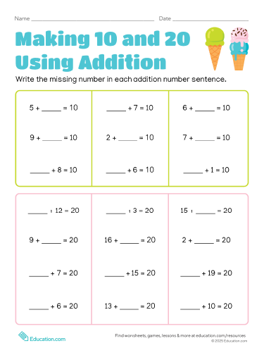 Making 10 and 20 Using Addition