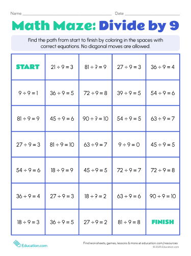 Math Maze: Divide by 9