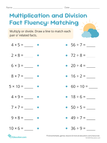 Multiplication and Division Fact Fluency: Matching