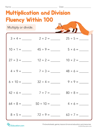 Multiplication and Division Fluency Within 100