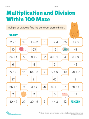 Multiplication and Division Within 100 Maze