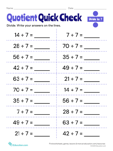 Quotient Quick Check: Divide by 7